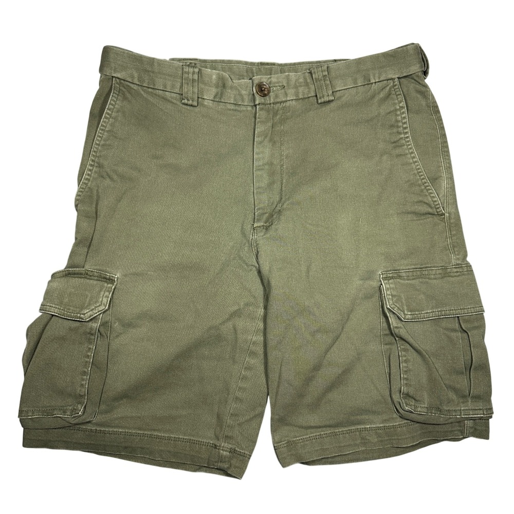 VTG Haggar Mens Olive Green Cargo Shorts Size 32 Cotton Blend Stretch Casual